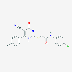 molecular formula C20H15ClN4O2S B7736110 N-(4-chlorophenyl)-2-[[5-cyano-6-(4-methylphenyl)-4-oxo-1H-pyrimidin-2-yl]sulfanyl]acetamide 