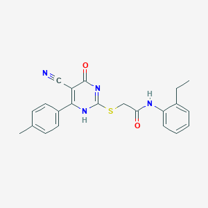 molecular formula C22H20N4O2S B7736129 2-[[5-cyano-6-(4-methylphenyl)-4-oxo-1H-pyrimidin-2-yl]sulfanyl]-N-(2-ethylphenyl)acetamide 