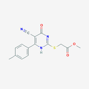 molecular formula C15H13N3O3S B7736232 methyl 2-[[5-cyano-6-(4-methylphenyl)-4-oxo-1H-pyrimidin-2-yl]sulfanyl]acetate 