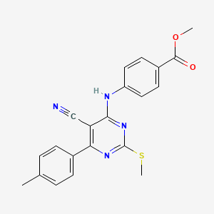 molecular formula C21H18N4O2S B7736395 METHYL 4-{[5-CYANO-6-(4-METHYLPHENYL)-2-(METHYLSULFANYL)PYRIMIDIN-4-YL]AMINO}BENZOATE 