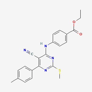molecular formula C22H20N4O2S B7736399 ETHYL 4-{[5-CYANO-6-(4-METHYLPHENYL)-2-(METHYLSULFANYL)PYRIMIDIN-4-YL]AMINO}BENZOATE 