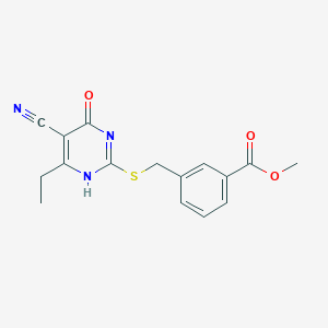 molecular formula C16H15N3O3S B7736851 methyl 3-[(5-cyano-6-ethyl-4-oxo-1H-pyrimidin-2-yl)sulfanylmethyl]benzoate 