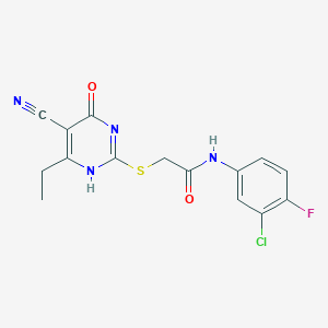 molecular formula C15H12ClFN4O2S B7736985 N-(3-chloro-4-fluorophenyl)-2-[(5-cyano-6-ethyl-4-oxo-1H-pyrimidin-2-yl)sulfanyl]acetamide 