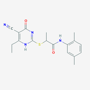 molecular formula C18H20N4O2S B7737031 2-[(5-cyano-6-ethyl-4-oxo-1H-pyrimidin-2-yl)sulfanyl]-N-(2,5-dimethylphenyl)propanamide 