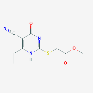 molecular formula C10H11N3O3S B7737085 methyl 2-[(5-cyano-6-ethyl-4-oxo-1H-pyrimidin-2-yl)sulfanyl]acetate 