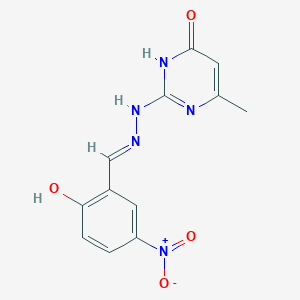 molecular formula C12H11N5O4 B7737577 2-[(2E)-2-[(2-HYDROXY-5-NITROPHENYL)METHYLIDENE]HYDRAZIN-1-YL]-6-METHYL-3,4-DIHYDROPYRIMIDIN-4-ONE CAS No. 91843-81-1
