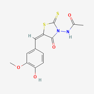 molecular formula C13H12N2O4S2 B7738049 N-[(5E)-5-[(4-hydroxy-3-methoxyphenyl)methylidene]-4-oxo-2-sulfanylidene-1,3-thiazolidin-3-yl]acetamide 