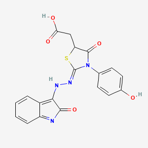 molecular formula C19H14N4O5S B7738818 2-[(2Z)-3-(4-hydroxyphenyl)-4-oxo-2-[(2-oxoindol-3-yl)hydrazinylidene]-1,3-thiazolidin-5-yl]acetic acid 