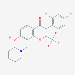 molecular formula C22H18Cl2F3NO3 B7740434 3-(2,4-DICHLOROPHENYL)-7-HYDROXY-8-[(PIPERIDIN-1-YL)METHYL]-2-(TRIFLUOROMETHYL)-4H-CHROMEN-4-ONE 