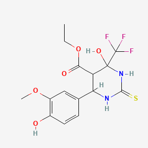molecular formula C15H17F3N2O5S B7740911 Ethyl 4-hydroxy-6-(4-hydroxy-3-methoxyphenyl)-2-sulfanylidene-4-(trifluoromethyl)-1,3-diazinane-5-carboxylate 