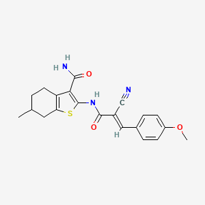 molecular formula C21H21N3O3S B7741141 2-[(2E)-2-CYANO-3-(4-METHOXYPHENYL)PROP-2-ENAMIDO]-6-METHYL-4,5,6,7-TETRAHYDRO-1-BENZOTHIOPHENE-3-CARBOXAMIDE 