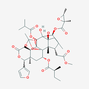 molecular formula C43H56O17 B077435 [(1R,2S,3S,6S,8R,9S,13S,17S,18S,20R,22S)-17-(Furan-3-yl)-3,7-dihydroxy-22-(2-methoxy-2-oxoethyl)-2,5,11,18-tetramethyl-20-[(2S)-2-methylbutanoyl]oxy-8-(2-methylpropanoyloxy)-15-oxo-10,12,16,21-tetraoxaheptacyclo[9.9.1.12,5.01,9.03,7.09,13.013,18]docosan-6-yl] (2S,3R)-2,3-dimethyloxirane-2-carboxylate CAS No. 11013-05-1