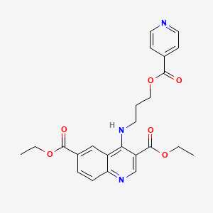 molecular formula C24H25N3O6 B7745691 3,6-DIETHYL 4-{[3-(PYRIDINE-4-CARBONYLOXY)PROPYL]AMINO}QUINOLINE-3,6-DICARBOXYLATE 