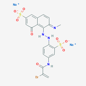 molecular formula C20H15BrN4Na2O8S2 B077470 2-Naphthalenesulfonic acid, 5-((4-((2-bromo-1-oxo-2-propenyl)amino)-2-sulfophenyl)azo)-4-hydroxy-6-(methylamino)-, disodium salt CAS No. 12226-33-4