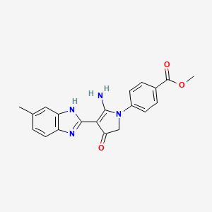 molecular formula C20H18N4O3 B7751521 methyl 4-[5-amino-4-(6-methyl-1H-benzimidazol-2-yl)-3-oxo-2H-pyrrol-1-yl]benzoate 