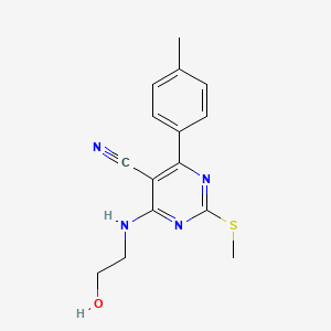 molecular formula C15H16N4OS B7751908 4-[(2-hydroxyethyl)amino]-6-(4-methylphenyl)-2-(methylsulfanyl)pyrimidine-5-carbonitrile 