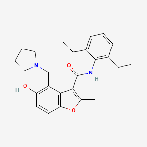 molecular formula C25H30N2O3 B7752401 N-(2,6-DIETHYLPHENYL)-5-HYDROXY-2-METHYL-4-[(PYRROLIDIN-1-YL)METHYL]-1-BENZOFURAN-3-CARBOXAMIDE 