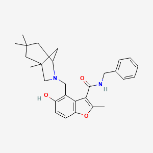 molecular formula C28H34N2O3 B7752726 N-BENZYL-5-HYDROXY-2-METHYL-4-({1,3,3-TRIMETHYL-6-AZABICYCLO[3.2.1]OCTAN-6-YL}METHYL)-1-BENZOFURAN-3-CARBOXAMIDE 