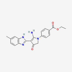 molecular formula C21H20N4O3 B7752757 ethyl 4-[5-amino-4-(6-methyl-1H-benzimidazol-2-yl)-3-oxo-2H-pyrrol-1-yl]benzoate 