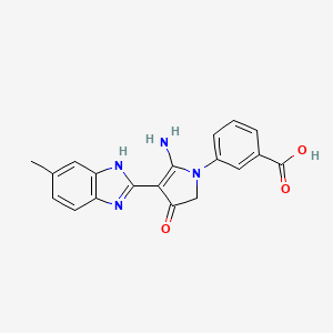 molecular formula C19H16N4O3 B7752777 3-[5-amino-4-(6-methyl-1H-benzimidazol-2-yl)-3-oxo-2H-pyrrol-1-yl]benzoic acid 
