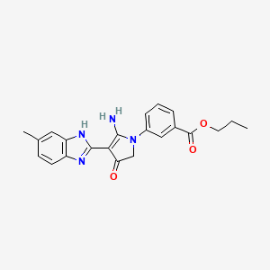 molecular formula C22H22N4O3 B7752785 propyl 3-[5-amino-4-(6-methyl-1H-benzimidazol-2-yl)-3-oxo-2H-pyrrol-1-yl]benzoate 