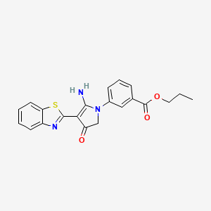 molecular formula C21H19N3O3S B7752866 propyl 3-[5-amino-4-(1,3-benzothiazol-2-yl)-3-oxo-2H-pyrrol-1-yl]benzoate 