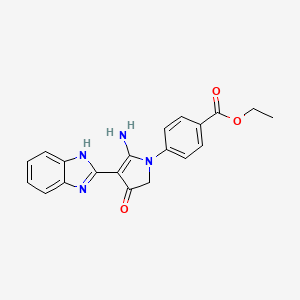 molecular formula C20H18N4O3 B7753410 ethyl 4-[5-amino-4-(1H-benzimidazol-2-yl)-3-oxo-2H-pyrrol-1-yl]benzoate 