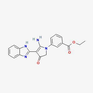 molecular formula C20H18N4O3 B7753560 ethyl 3-[5-amino-4-(1H-benzimidazol-2-yl)-3-oxo-2H-pyrrol-1-yl]benzoate 
