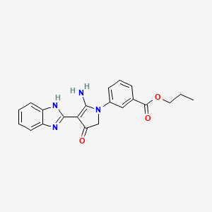 molecular formula C21H20N4O3 B7753562 propyl 3-[5-amino-4-(1H-benzimidazol-2-yl)-3-oxo-2H-pyrrol-1-yl]benzoate 