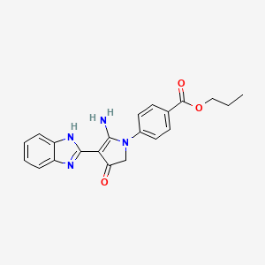 molecular formula C21H20N4O3 B7753565 propyl 4-[5-amino-4-(1H-benzimidazol-2-yl)-3-oxo-2H-pyrrol-1-yl]benzoate 