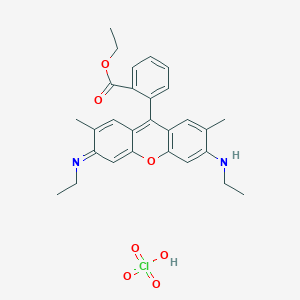 molecular formula C28H31ClN2O7 B077546 Xanthylium, 9-[2-(ethoxycarbonyl)phenyl]-3,6-bis(ethylamino)-2,7-dimethyl-, perchlorate CAS No. 13161-28-9