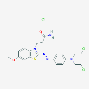 molecular formula C21H24Cl3N5O2S B077551 3-(3-Amino-3-oxopropyl)-2-[[4-[bis(2-chloroethyl)amino]phenyl]azo]-6-methoxybenzothiazolium chloride CAS No. 12221-37-3
