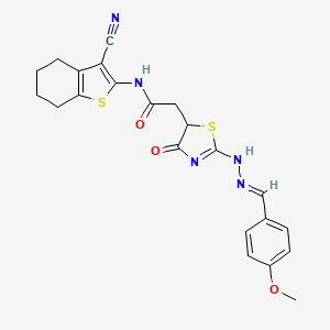 molecular formula C22H21N5O3S2 B7756189 N-(3-cyano-4,5,6,7-tetrahydro-1-benzothiophen-2-yl)-2-[2-[(2E)-2-[(4-methoxyphenyl)methylidene]hydrazinyl]-4-oxo-1,3-thiazol-5-yl]acetamide 