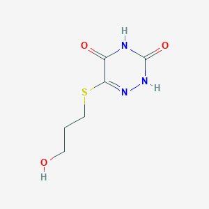 molecular formula C6H9N3O3S B7759384 6-((3-hydroxypropyl)thio)-1,2,4-triazine-3,5(2H,4H)-dione 