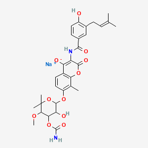 molecular formula C31H35N2NaO11 B7759672 Sodium;7-(4-carbamoyloxy-3-hydroxy-5-methoxy-6,6-dimethyloxan-2-yl)oxy-3-[[4-hydroxy-3-(3-methylbut-2-enyl)benzoyl]amino]-8-methyl-2-oxochromen-4-olate 
