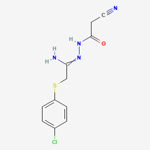 molecular formula C11H11ClN4OS B7772162 N'-{1-amino-2-[(4-chlorophenyl)sulfanyl]ethylidene}-2-cyanoacetohydrazide 
