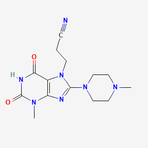 molecular formula C14H19N7O2 B7773426 3-[3-methyl-8-(4-methylpiperazin-1-yl)-2,6-dioxo-1,2,3,6-tetrahydro-7H-purin-7-yl]propanenitrile 