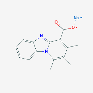 molecular formula C15H13N2NaO2 B077753 Pyrido(1,2-a)benzimidazole-4-carboxylic acid, 1,2,3-trimethyl-, sodium salt CAS No. 10326-86-0