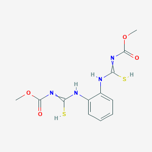 molecular formula C12H14N4O4S2 B7776034 N'-methoxycarbonyl-N-[2-[(N-methoxycarbonyl-C-sulfanylcarbonimidoyl)amino]phenyl]carbamimidothioic acid 