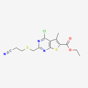 molecular formula C14H14ClN3O2S2 B7778375 ethyl 4-chloro-2-{[(2-cyanoethyl)sulfanyl]methyl}-5-methylthieno[2,3-d]pyrimidine-6-carboxylate 