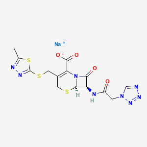 molecular formula C14H13N8NaO4S3 B7781578 sodium;(6R,7R)-3-[(5-methyl-1,3,4-thiadiazol-2-yl)sulfanylmethyl]-8-oxo-7-[[2-(tetrazol-1-yl)acetyl]amino]-5-thia-1-azabicyclo[4.2.0]oct-2-ene-2-carboxylate 