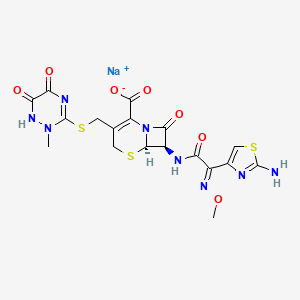 molecular formula C18H17N8NaO7S3 B7781581 sodium;(6R,7R)-7-[[(2E)-2-(2-amino-1,3-thiazol-4-yl)-2-methoxyiminoacetyl]amino]-3-[(2-methyl-5,6-dioxo-1H-1,2,4-triazin-3-yl)sulfanylmethyl]-8-oxo-5-thia-1-azabicyclo[4.2.0]oct-2-ene-2-carboxylate 