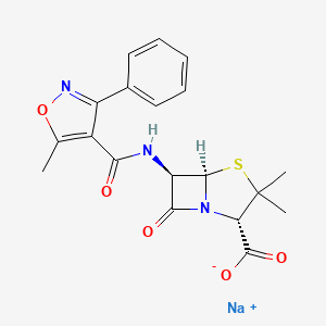 molecular formula C19H18N3NaO5S B7782606 sodium;(2S,5R,6R)-3,3-dimethyl-6-[(5-methyl-3-phenyl-1,2-oxazole-4-carbonyl)amino]-7-oxo-4-thia-1-azabicyclo[3.2.0]heptane-2-carboxylate 