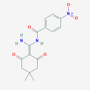 molecular formula C16H17N3O5 B7784085 N-[amino-(4,4-dimethyl-2,6-dioxocyclohexylidene)methyl]-4-nitrobenzamide 