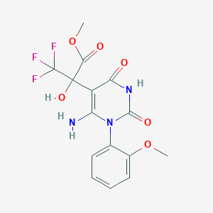 molecular formula C15H14F3N3O6 B7784905 Methyl 2-[6-amino-1-(2-methoxyphenyl)-2,4-dioxo-1,2,3,4-tetrahydropyrimidin-5-yl]-3,3,3-trifluoro-2-hydroxypropanoate 