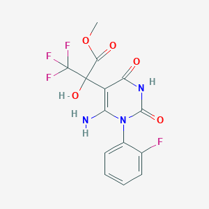molecular formula C14H11F4N3O5 B7784913 Methyl 2-[6-amino-1-(2-fluorophenyl)-2,4-dioxo-1,2,3,4-tetrahydropyrimidin-5-yl]-3,3,3-trifluoro-2-hydroxypropanoate 
