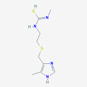 molecular formula C9H16N4S2 B7785652 N'-methyl-N-[2-[(5-methyl-1H-imidazol-4-yl)methylsulfanyl]ethyl]carbamimidothioic acid 