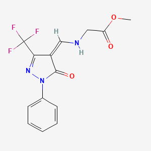 molecular formula C14H12F3N3O3 B7786032 methyl 2-[[(Z)-[5-oxo-1-phenyl-3-(trifluoromethyl)pyrazol-4-ylidene]methyl]amino]acetate 