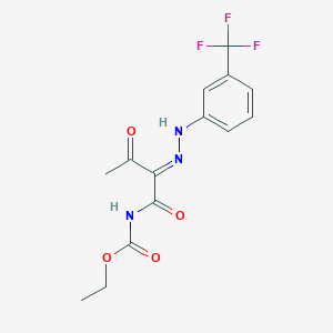 molecular formula C14H14F3N3O4 B7786167 ethyl N-[(2E)-3-oxo-2-[[3-(trifluoromethyl)phenyl]hydrazinylidene]butanoyl]carbamate 