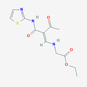 molecular formula C12H15N3O4S B7786242 ethyl 2-[[(E)-3-oxo-2-(1,3-thiazol-2-ylcarbamoyl)but-1-enyl]amino]acetate 